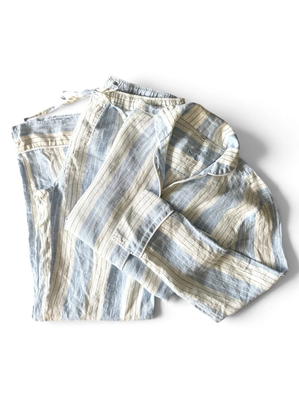 Serena & Lily Porto Linen Pajama Set • Chambray Blue Stripe • NWOT Size M